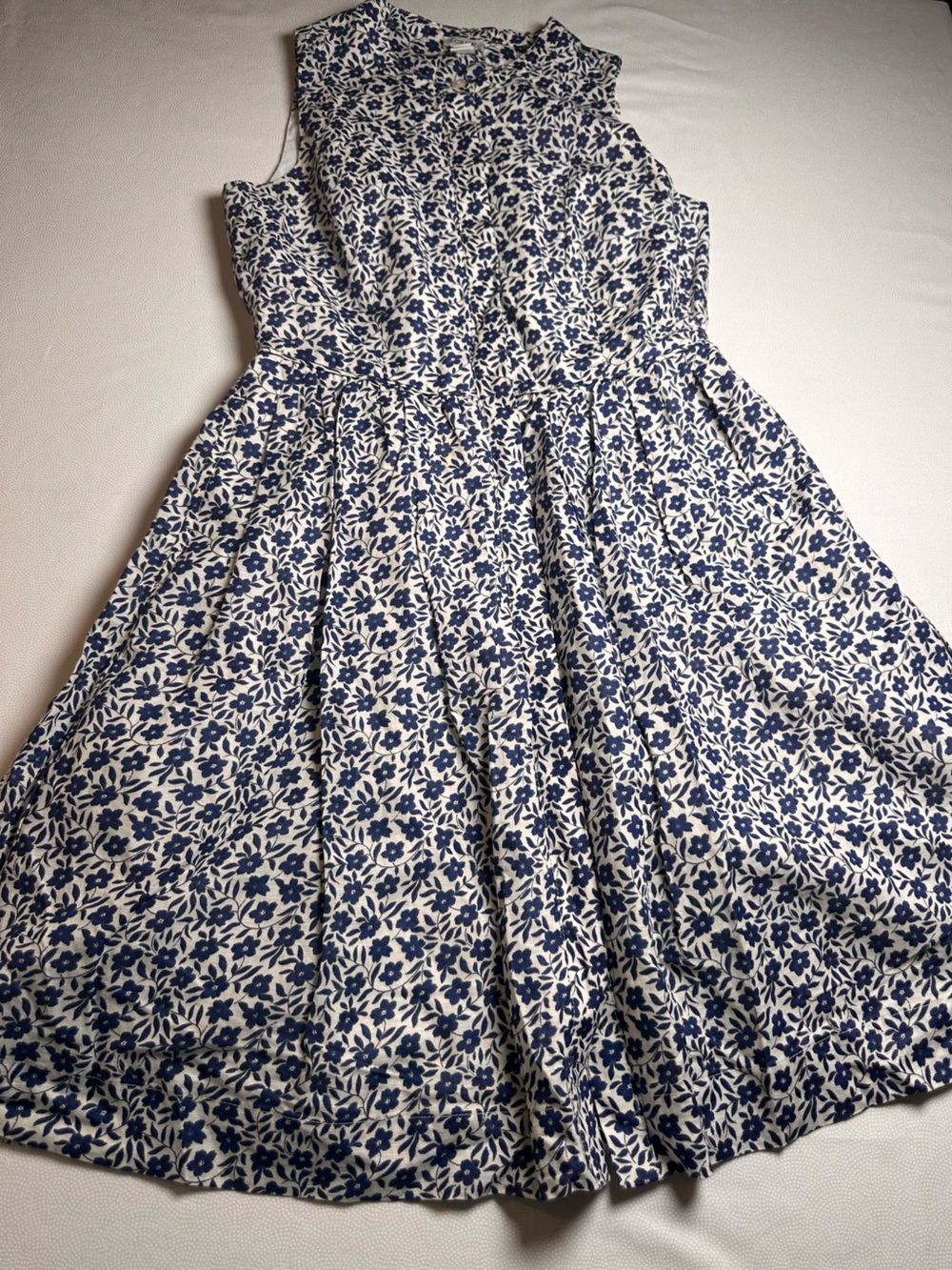 J.Crew Floral Sleeveless Fit Flare Dress Women Size 2 Blue White Linen Cotten - Picture 11 of 12